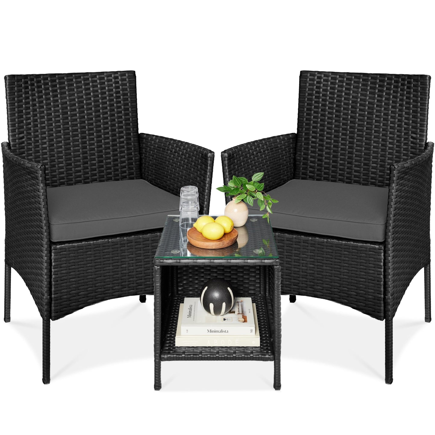 3-Piece All-Weather Wicker Bistro Set with Storage and Cushions