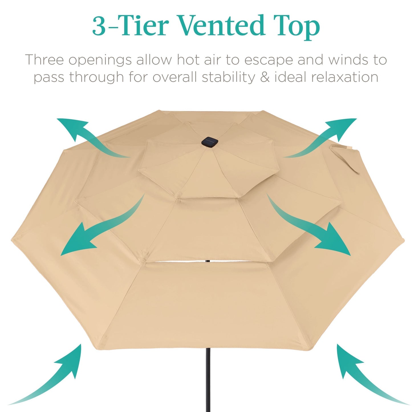 10ft 3-Tier Solar Patio Umbrella with Crank, Tilt Feature & 24 LED Lights