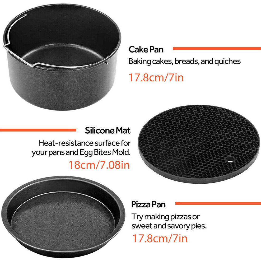 8-Inch Round Air Fryer Accessory Set - 6 Essential Baking Trays, Racks & Pans for Healthy Cooking - FREE SHIPPING