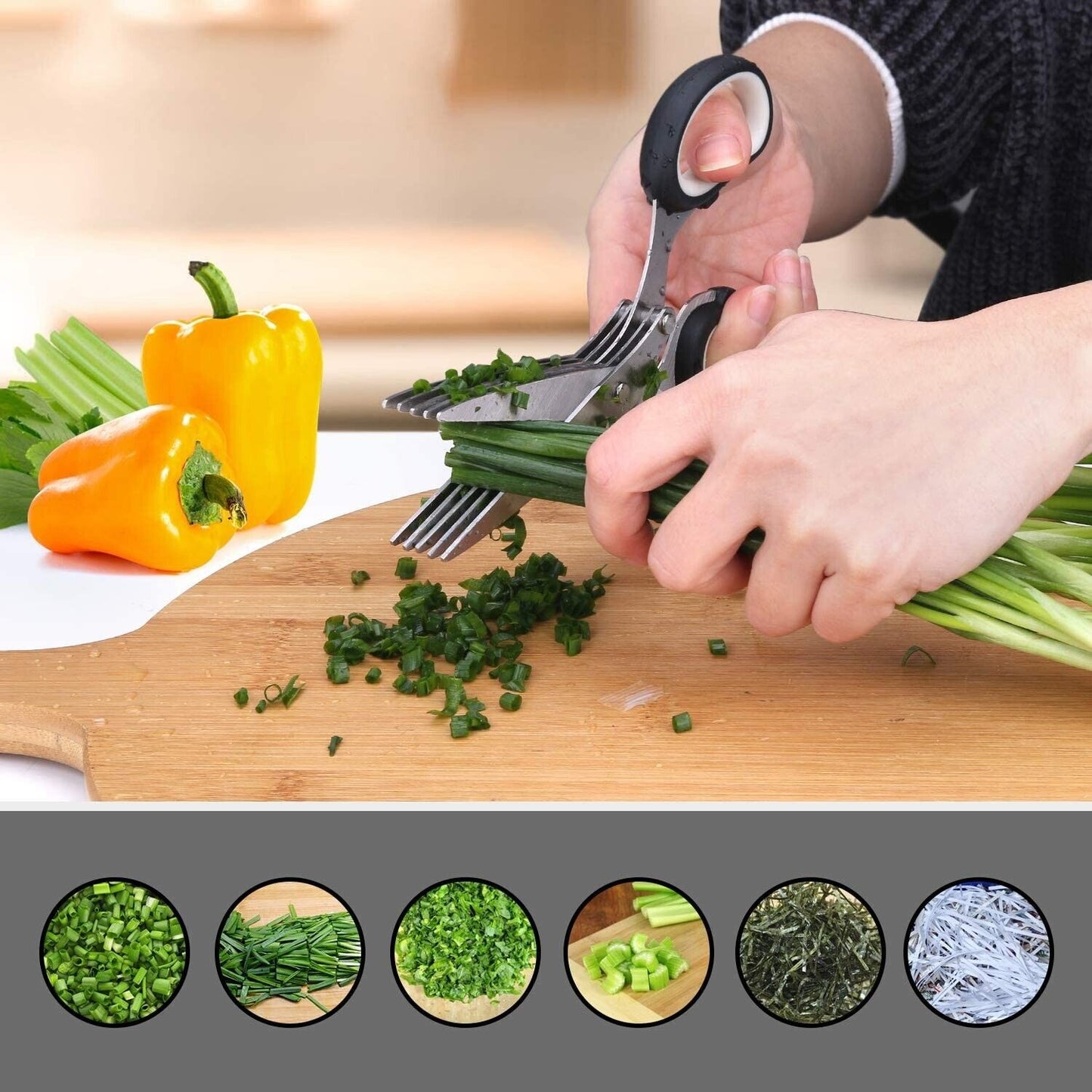 Herb Scissors With Multi Blades Stainless Steel Fast Cutting Shear Kitchen Tool