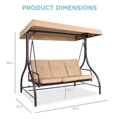 Convertible 3-Seat Outdoor Canopy Swing Glider with Flatbed Recline