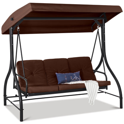 Convertible 3-Seat Outdoor Canopy Swing Glider with Flatbed Recline