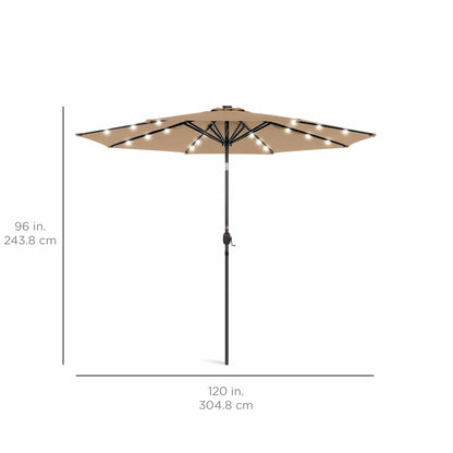 Solar LED Lighted Patio Umbrella w/ Tilt Adjustment, UV-Resistant- 10ft