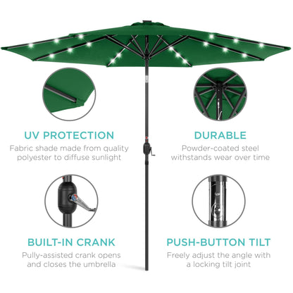 Solar LED Lighted Patio Umbrella w/ Tilt Adjustment, UV-Resistant- 10ft