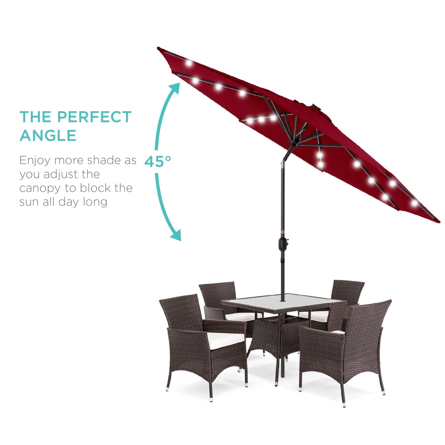 Solar LED Lighted Patio Umbrella w/ Tilt Adjustment, UV-Resistant- 10ft