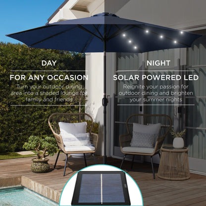 Solar LED Lighted Patio Umbrella w/ Tilt Adjustment, UV-Resistant- 10ft