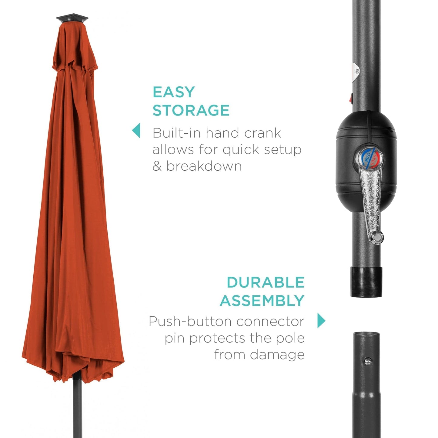 Solar LED Lighted Patio Umbrella w/ Tilt Adjustment, UV-Resistant- 10ft