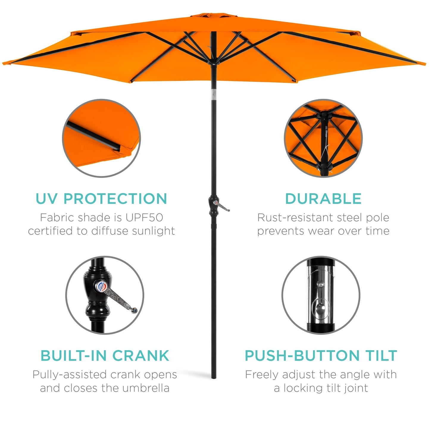 Outdoor Steel Market Patio Umbrella Decoration w/ Tilt, Crank Lift - 10ft