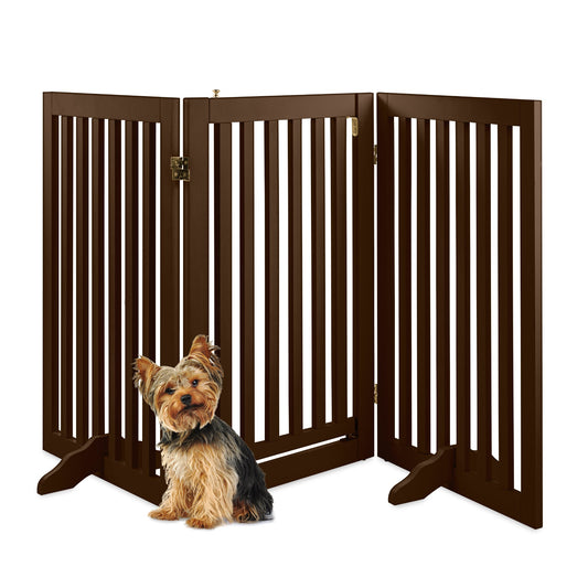 Expandable Wooden Pet Barrier with Lockable Door and Support Feet, 31.5in 3-Panel Design