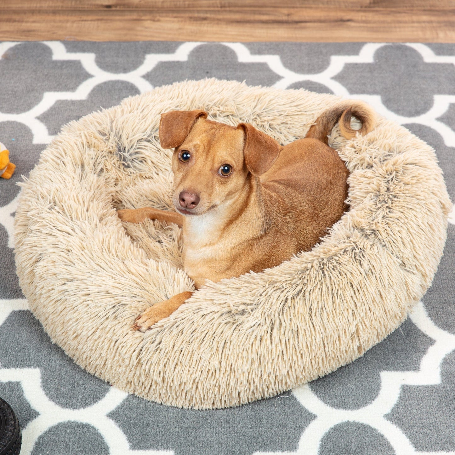 Self-Warming Shag Fur Calming Pet Bed w/ Water-Resistant Lining - Brown