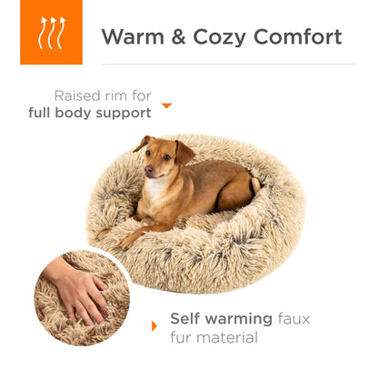 Self-Warming Shag Fur Calming Pet Bed w/ Water-Resistant Lining - Brown