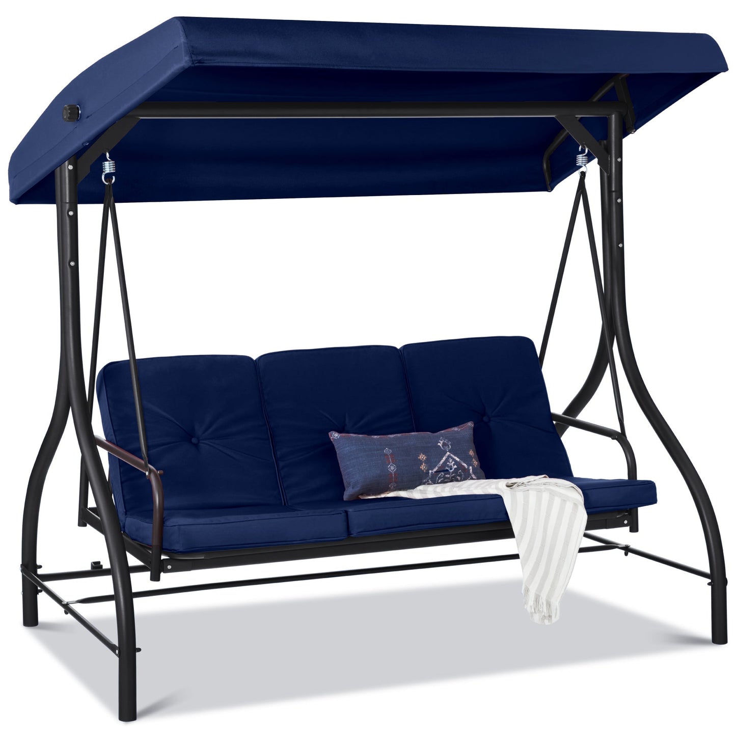 Convertible 3-Seat Outdoor Canopy Swing Glider with Flatbed Recline