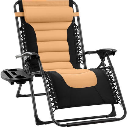 Oversized Padded Zero Gravity Chair, Folding Recliner w/ Headrest, Side Tray