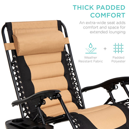 Oversized Padded Zero Gravity Chair, Folding Recliner w/ Headrest, Side Tray