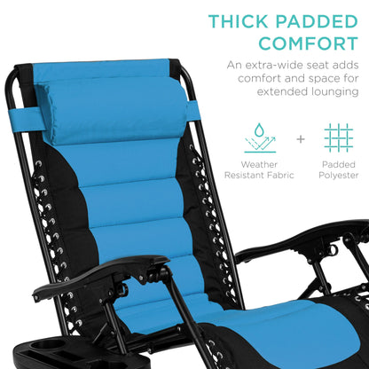 Oversized Padded Zero Gravity Chair, Folding Recliner w/ Headrest, Side Tray