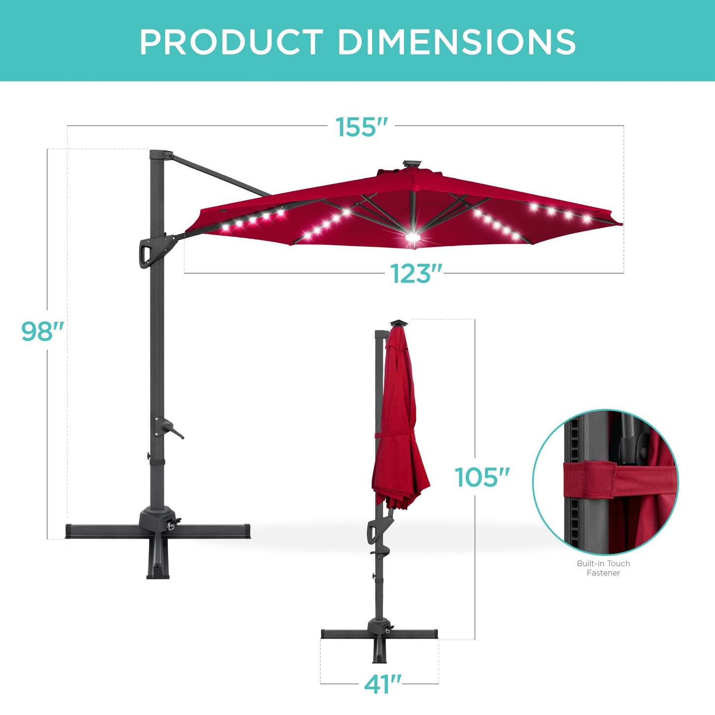 10ft 360-Degree Rotating Solar LED Offset Patio Umbrella with Adjustable Tilt