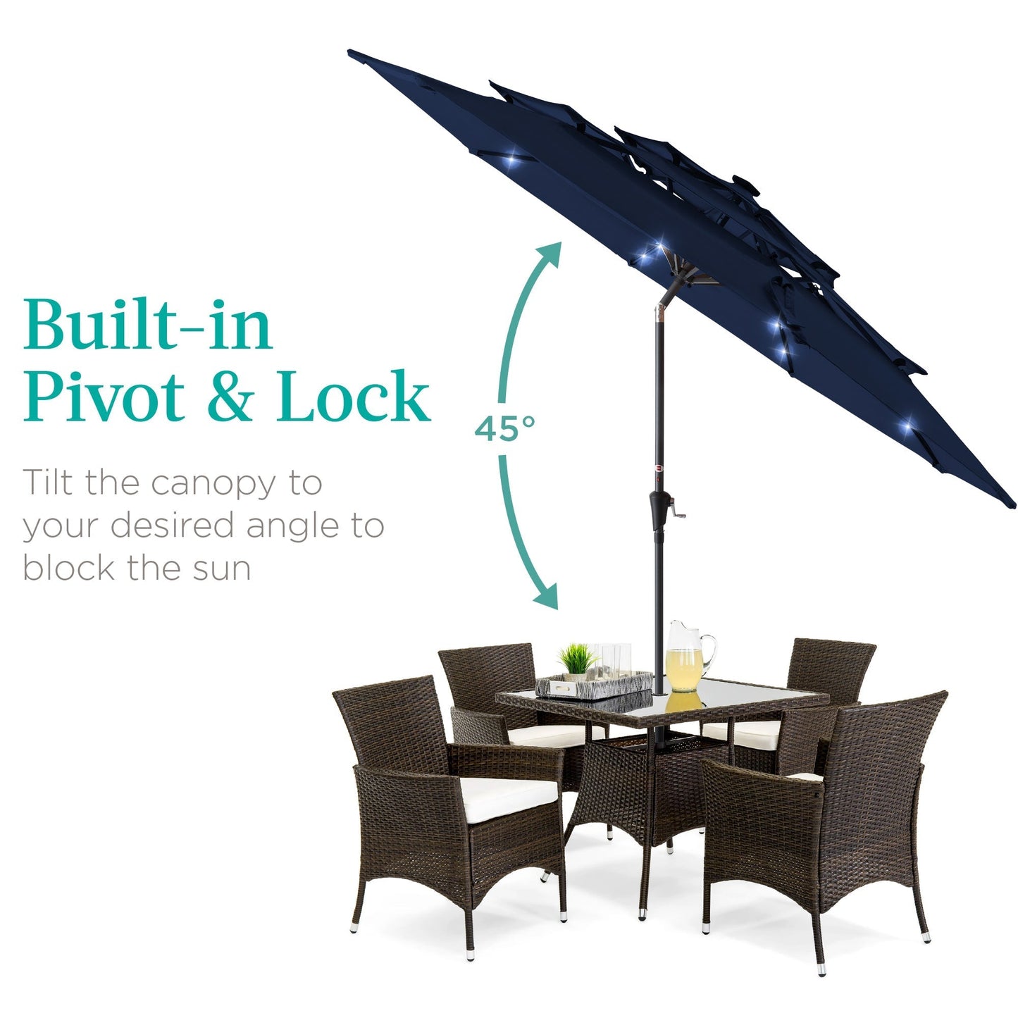 10ft 3-Tier Solar Patio Umbrella with Crank, Tilt Feature & 24 LED Lights