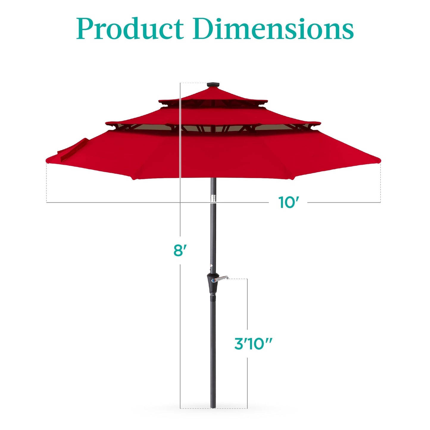 10ft 3-Tier Solar Patio Umbrella with Crank, Tilt Feature & 24 LED Lights