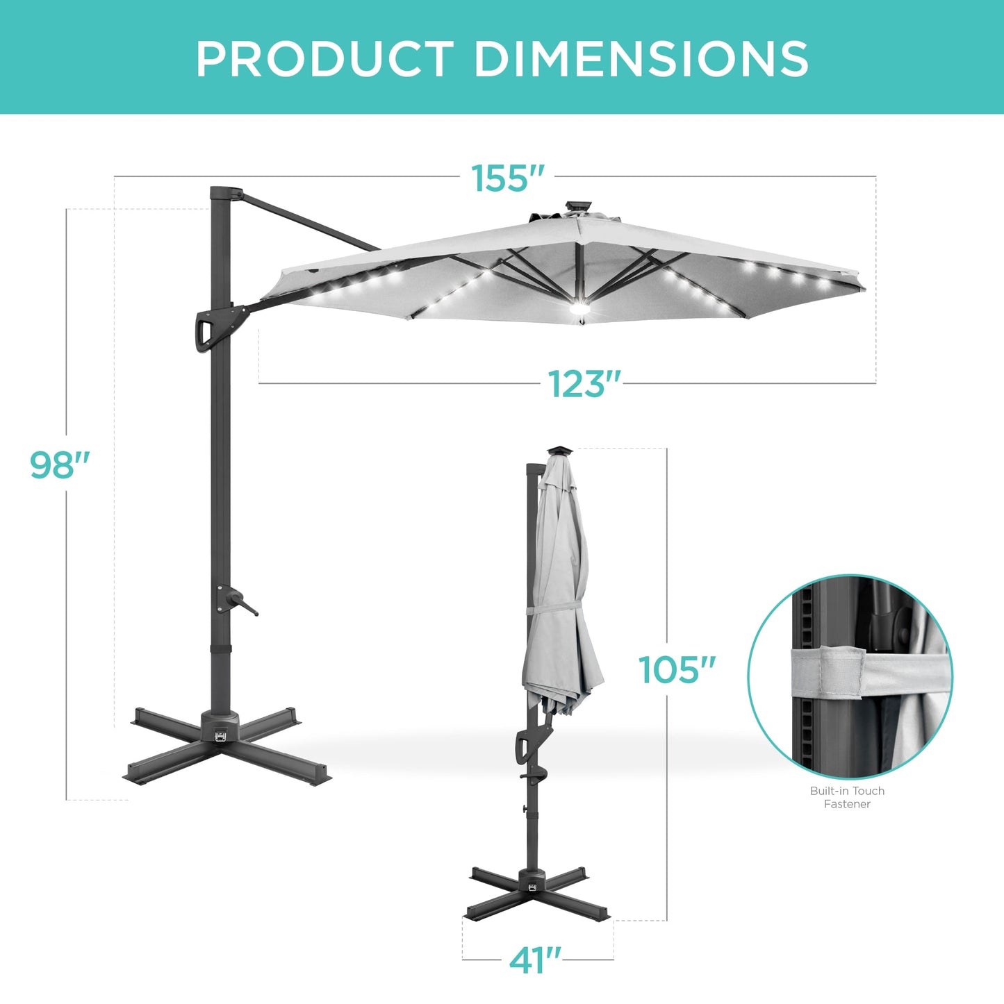 10ft 360-Degree Rotating Solar LED Offset Patio Umbrella with Adjustable Tilt