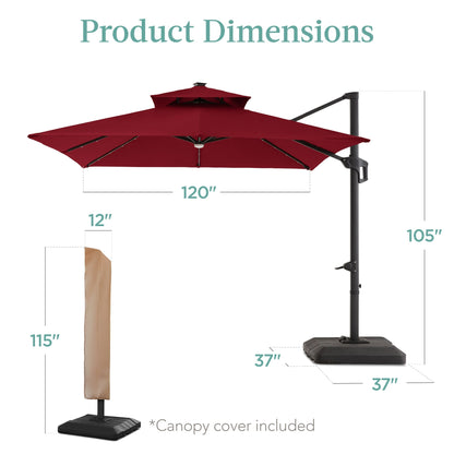 Premium 2-Tier Cantilever Offset Umbrella with 360° Rotation and LED Lights - 10x10ft