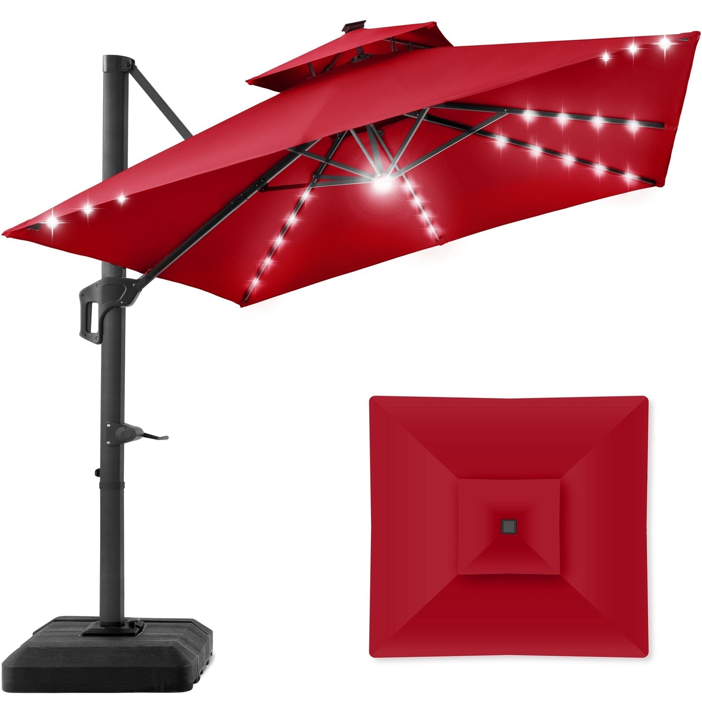 Premium 2-Tier Cantilever Offset Umbrella with 360° Rotation and LED Lights - 10x10ft