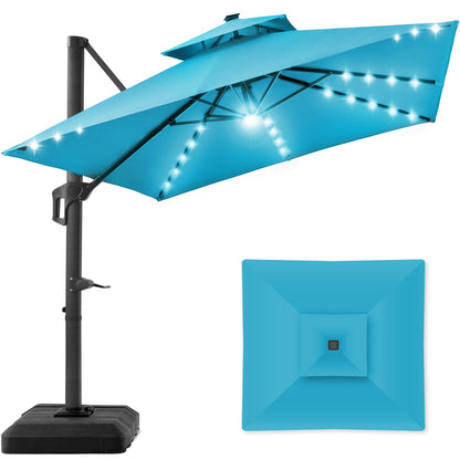 Premium 2-Tier Cantilever Offset Umbrella with 360° Rotation and LED Lights - 10x10ft