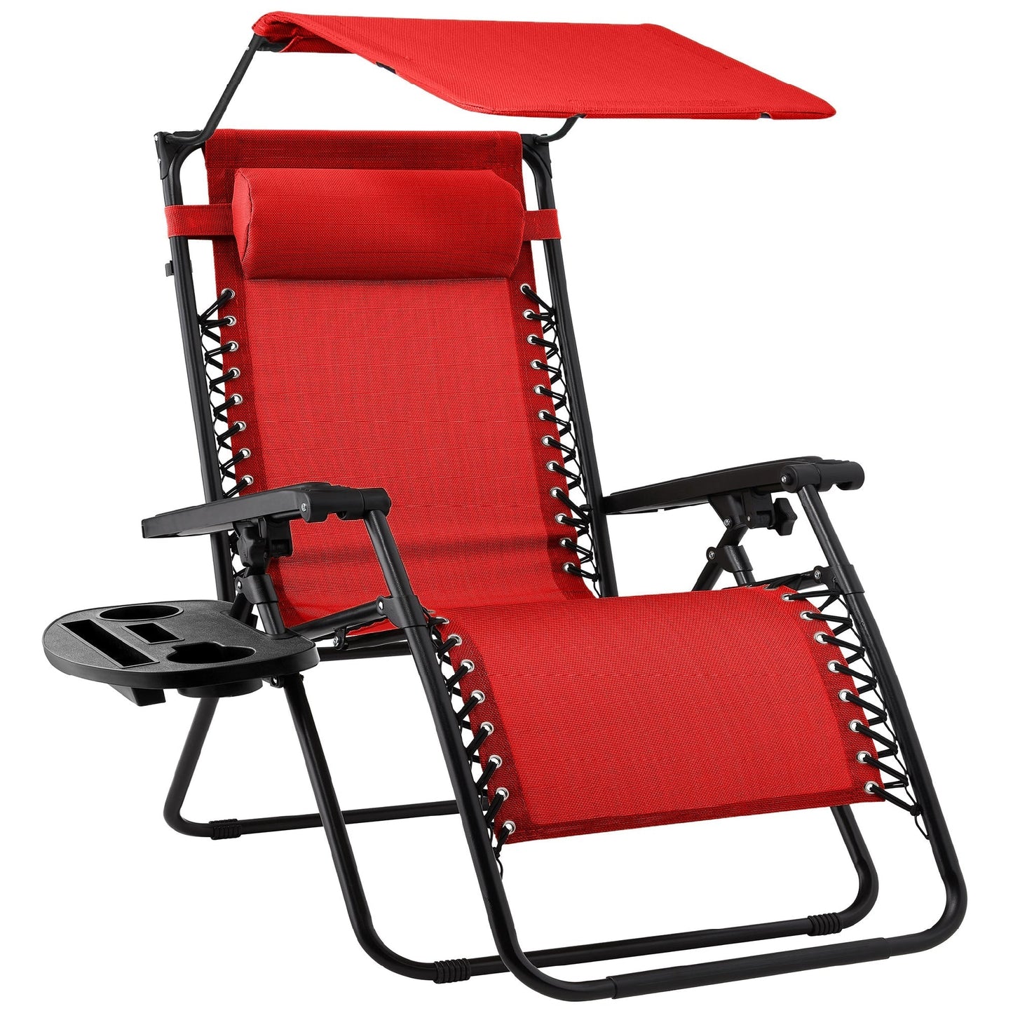 Folding Zero Gravity Recliner Patio Lounge Chair w/ Canopy, Side Tray