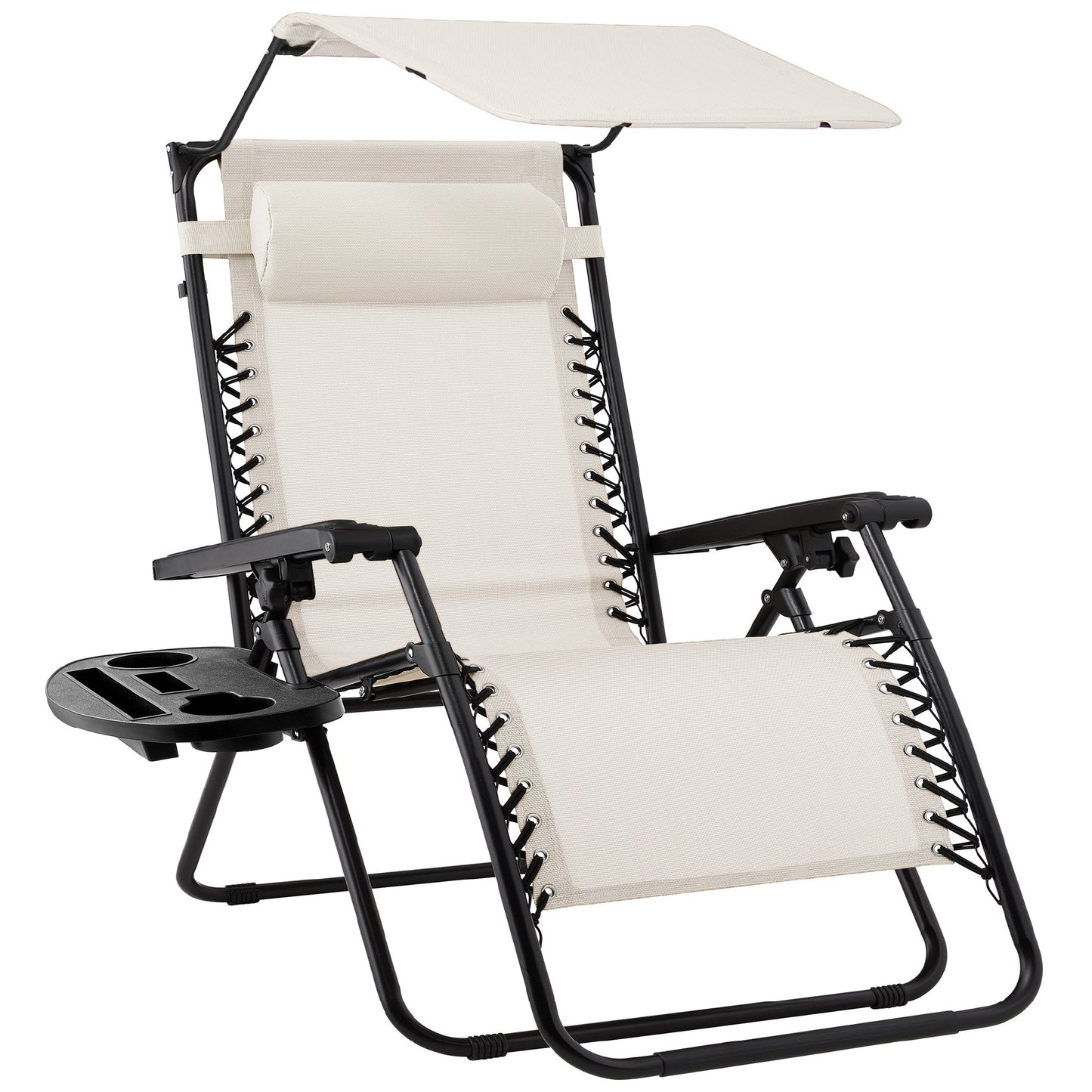 Folding Zero Gravity Recliner Patio Lounge Chair w/ Canopy, Side Tray