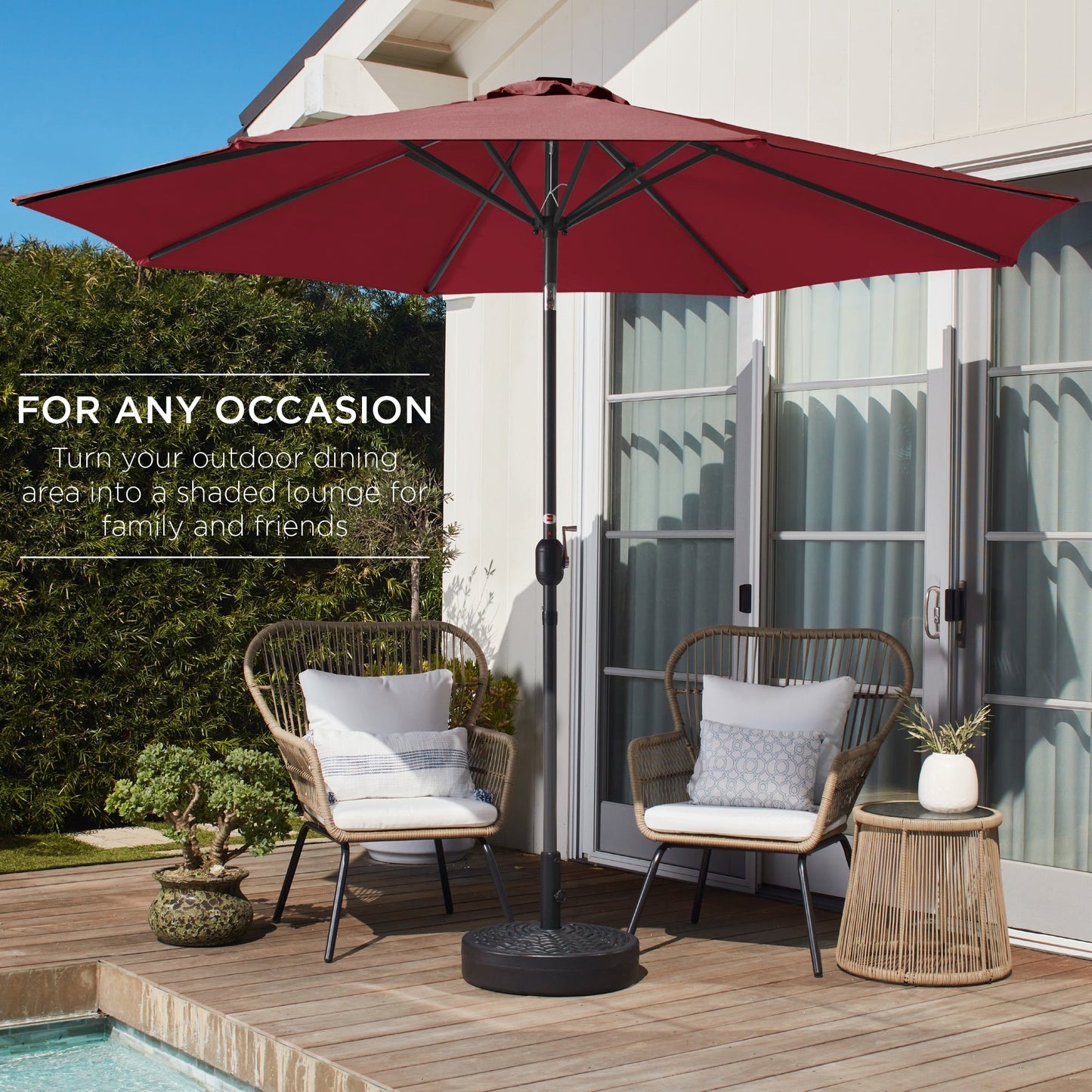 Outdoor Steel Market Patio Umbrella Decoration w/ Tilt, Crank Lift - 10ft