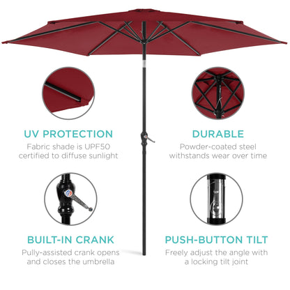 Outdoor Steel Market Patio Umbrella Decoration w/ Tilt, Crank Lift - 10ft