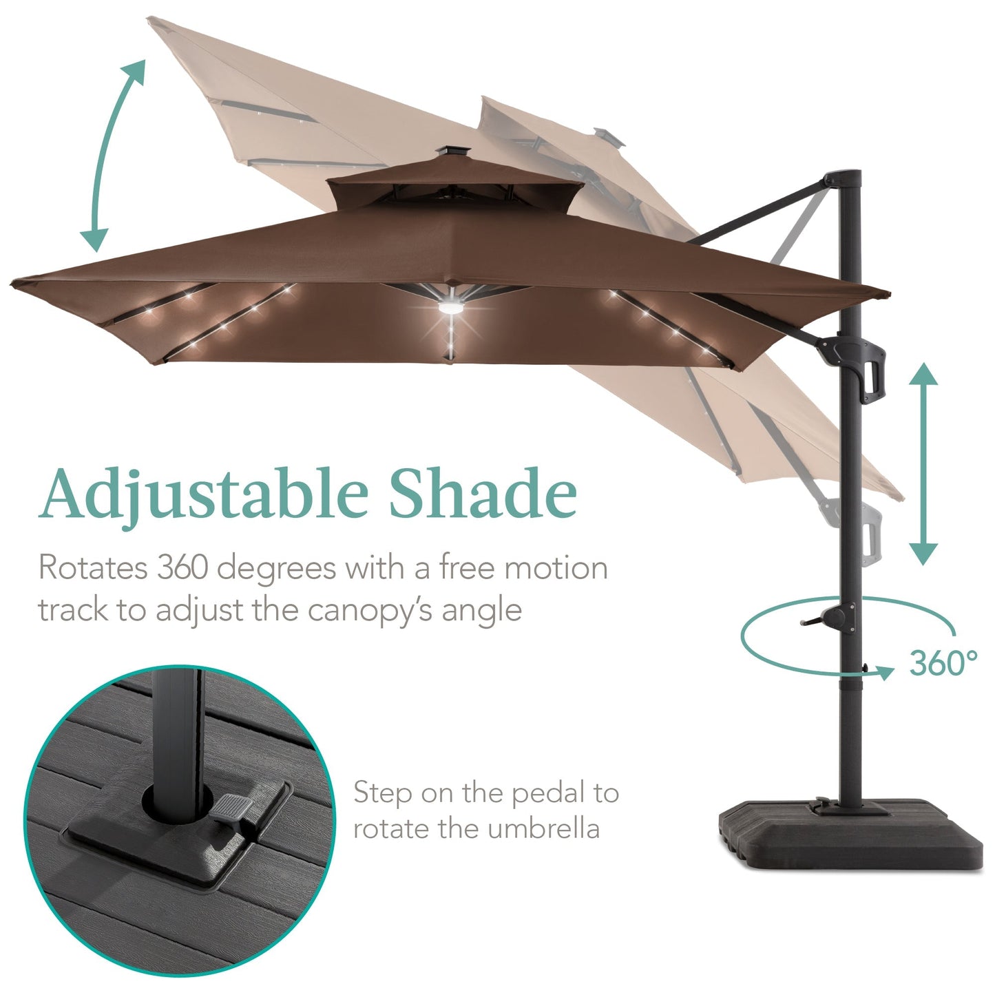 Premium 2-Tier Cantilever Offset Umbrella with 360° Rotation and LED Lights - 10x10ft