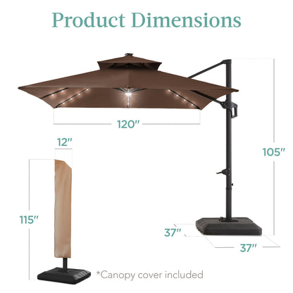 Premium 2-Tier Cantilever Offset Umbrella with 360° Rotation and LED Lights - 10x10ft