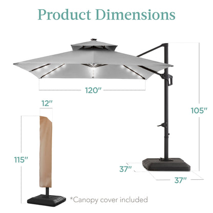 Premium 2-Tier Cantilever Offset Umbrella with 360° Rotation and LED Lights - 10x10ft