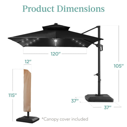 Premium 2-Tier Cantilever Offset Umbrella with 360° Rotation and LED Lights - 10x10ft