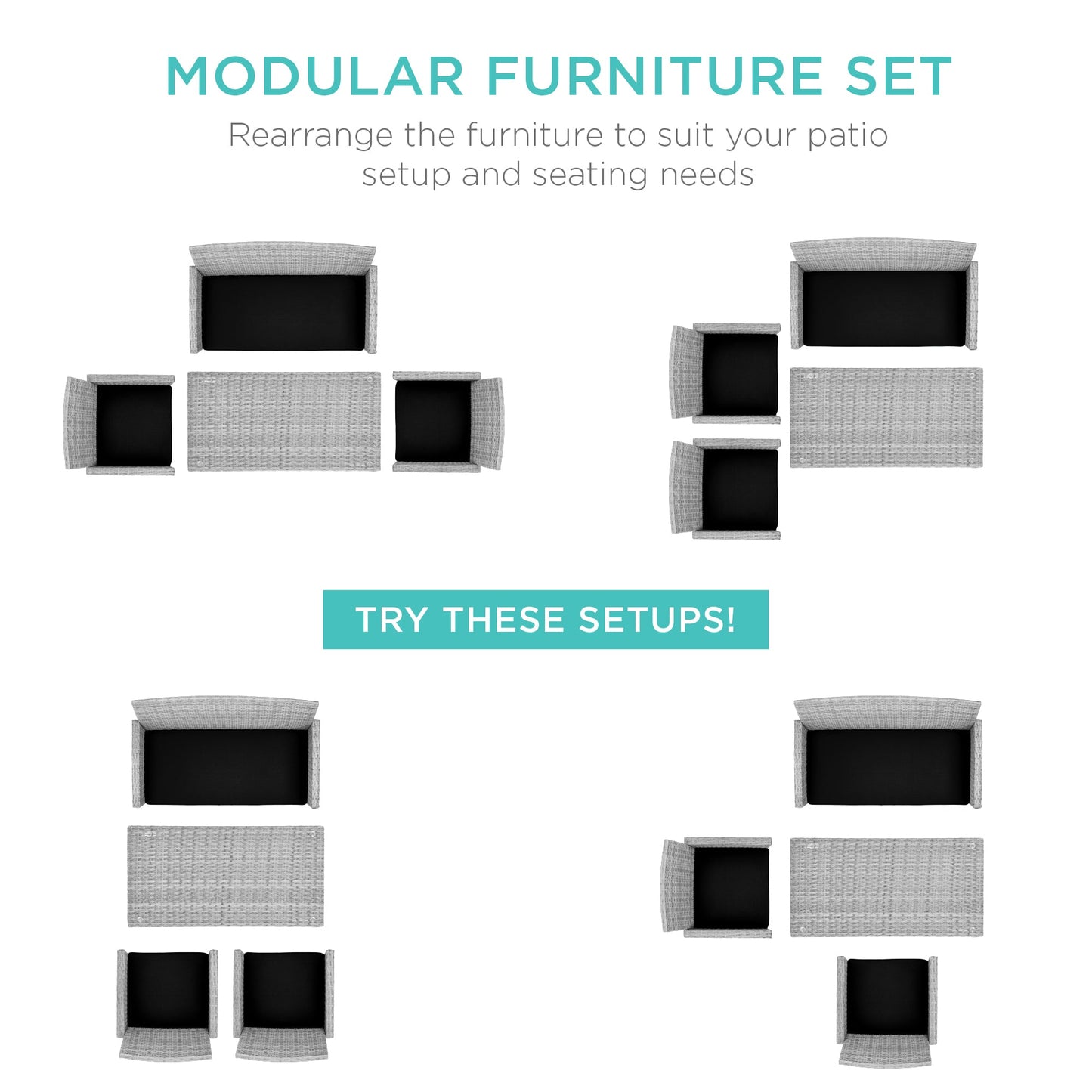 Modular 4-Piece Wicker Patio Conversation Set with Glass-Top Table and Cushions