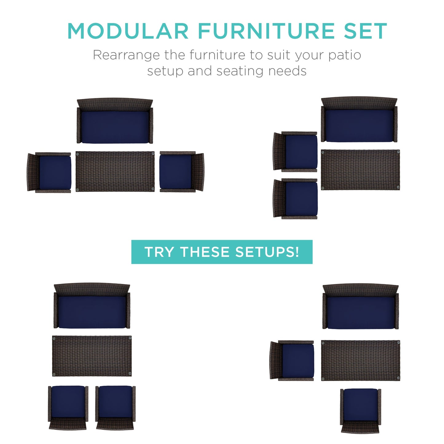 Modular 4-Piece Wicker Patio Conversation Set with Glass-Top Table and Cushions