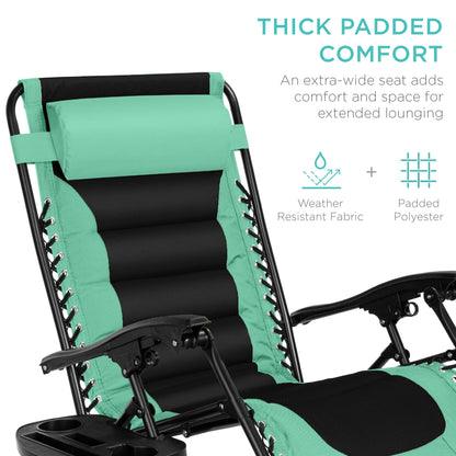 Oversized Padded Zero Gravity Chair, Folding Recliner w/ Headrest, Side Tray