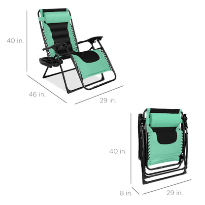 Oversized Padded Zero Gravity Chair, Folding Recliner w/ Headrest, Side Tray