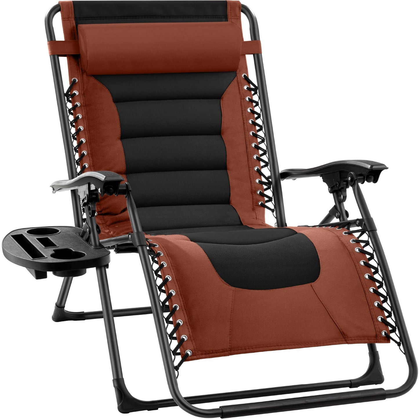 Oversized Padded Zero Gravity Chair, Folding Recliner w/ Headrest, Side Tray