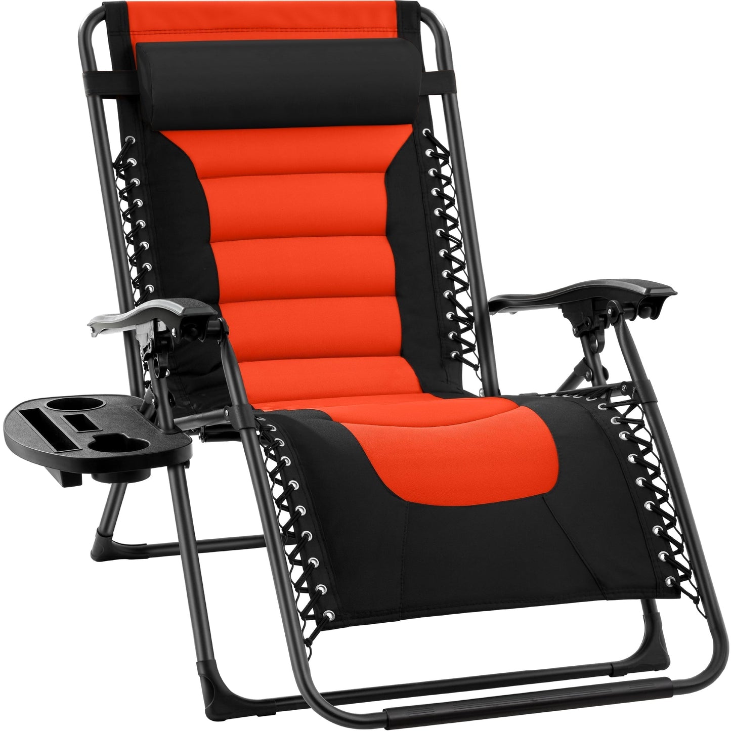 Oversized Padded Zero Gravity Chair, Folding Recliner w/ Headrest, Side Tray