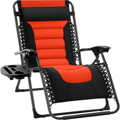 Oversized Padded Zero Gravity Chair, Folding Recliner w/ Headrest, Side Tray