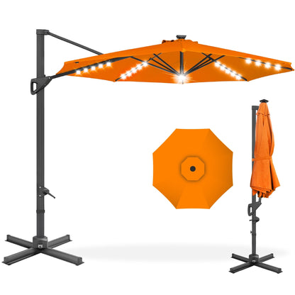 10ft 360-Degree Rotating Solar LED Offset Patio Umbrella with Adjustable Tilt