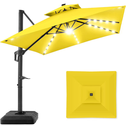 Premium 2-Tier Cantilever Offset Umbrella with 360° Rotation and LED Lights - 10x10ft