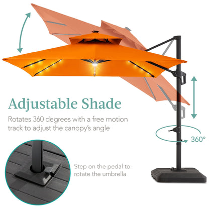 Premium 2-Tier Cantilever Offset Umbrella with 360° Rotation and LED Lights - 10x10ft