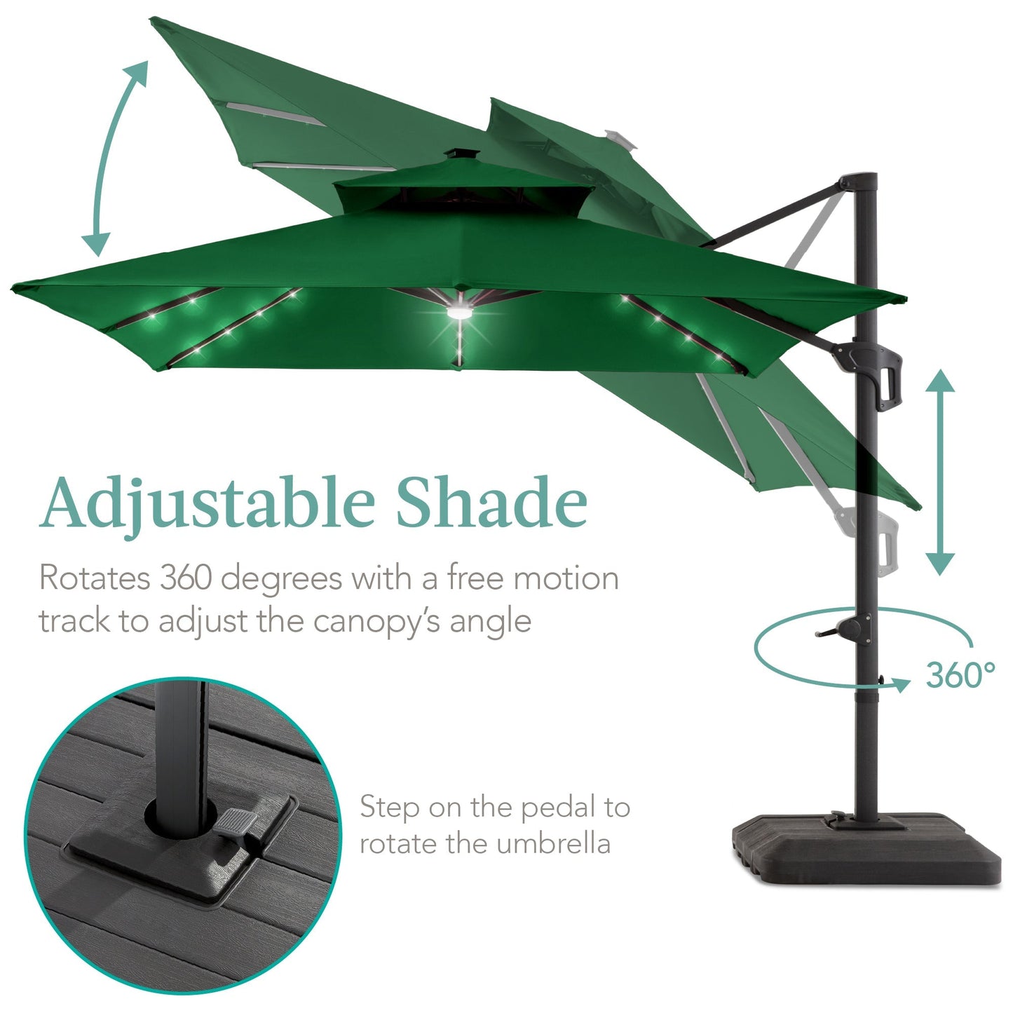 Premium 2-Tier Cantilever Offset Umbrella with 360° Rotation and LED Lights - 10x10ft