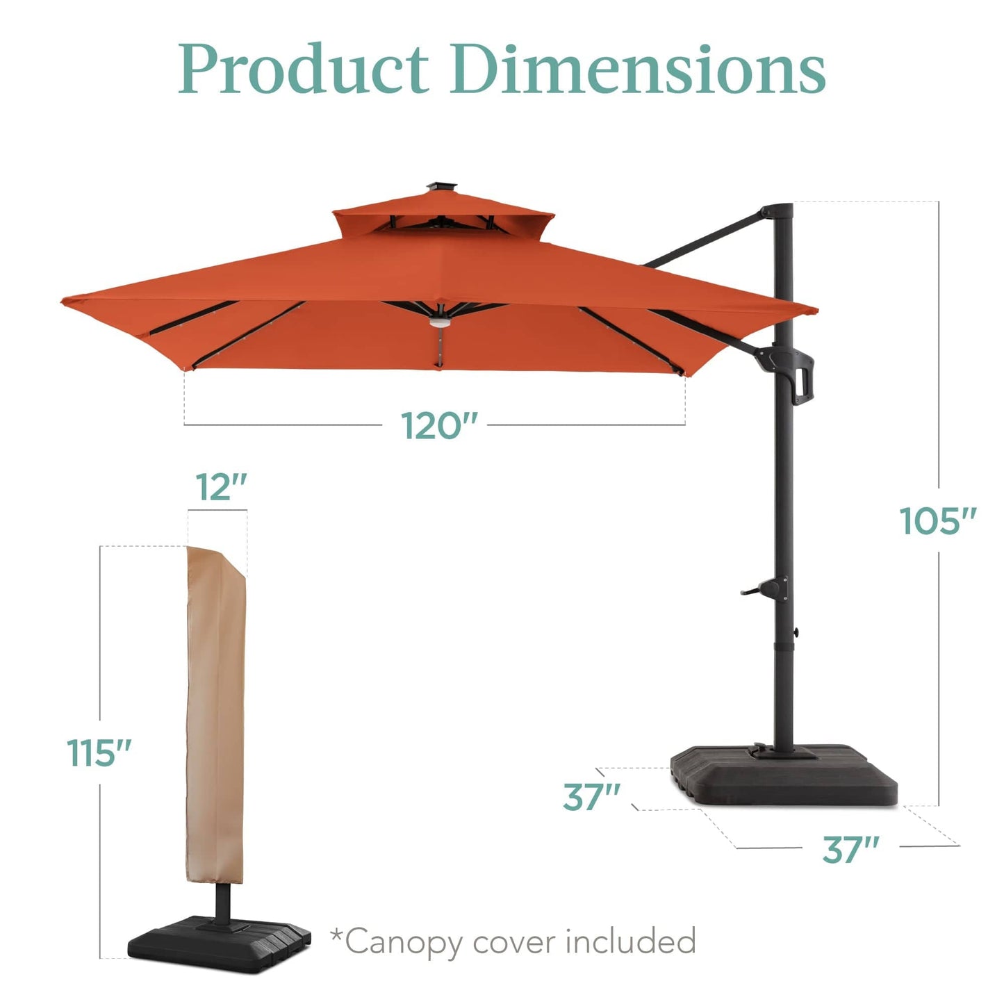 Premium 2-Tier Cantilever Offset Umbrella with 360° Rotation and LED Lights - 10x10ft