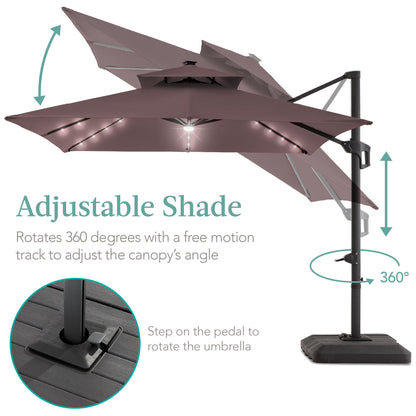 Premium 2-Tier Cantilever Offset Umbrella with 360° Rotation and LED Lights - 10x10ft