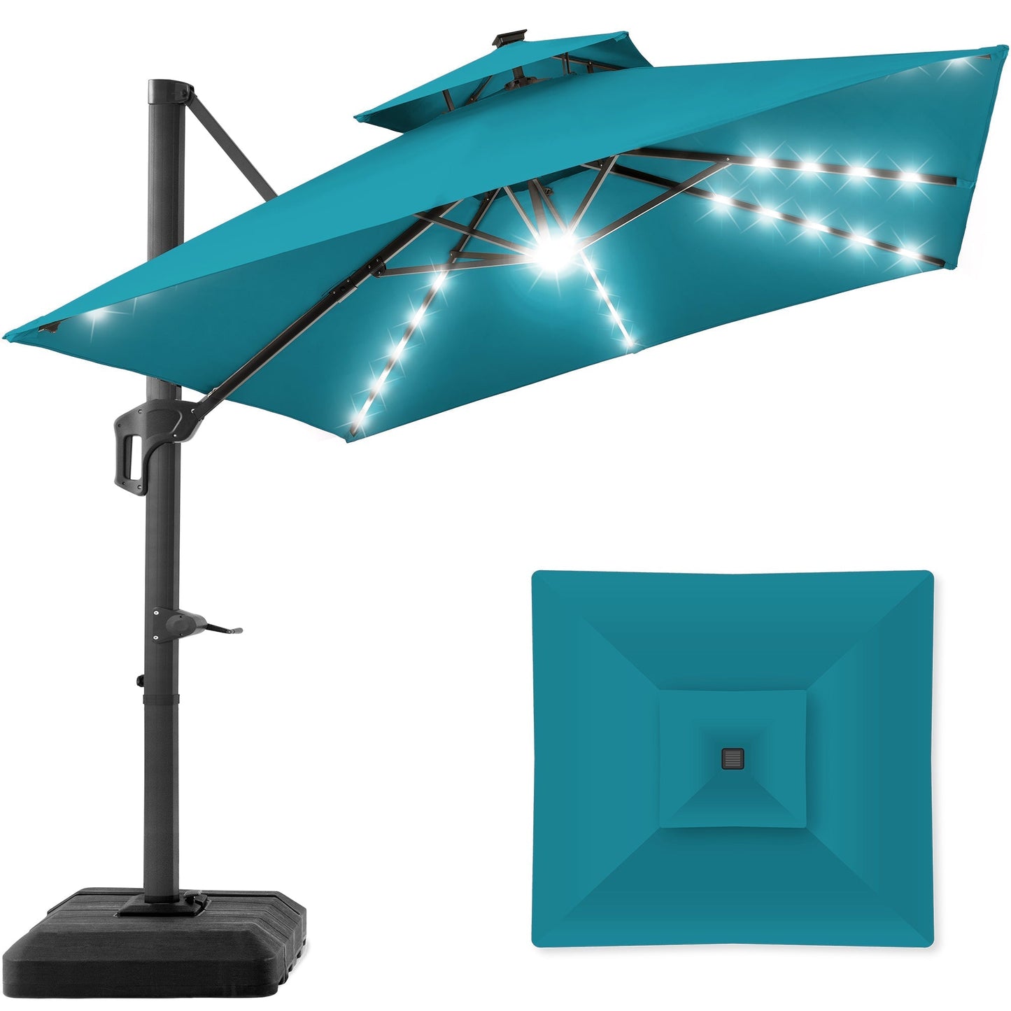 Premium 2-Tier Cantilever Offset Umbrella with 360° Rotation and LED Lights - 10x10ft