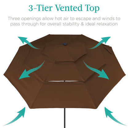 10ft 3-Tier Solar Patio Umbrella with Crank, Tilt Feature & 24 LED Lights