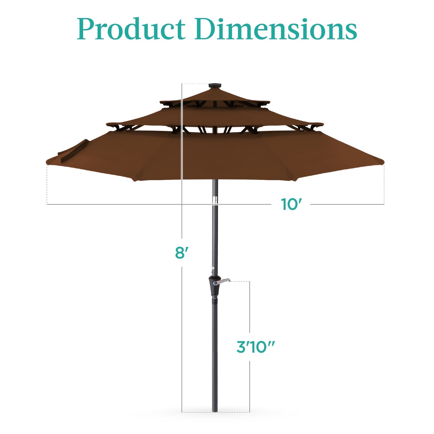 10ft 3-Tier Solar Patio Umbrella with Crank, Tilt Feature & 24 LED Lights